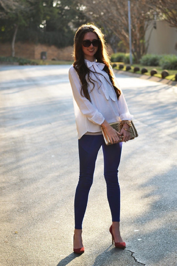 Navy blue leggings  Outfits with leggings, Blue leggings outfit