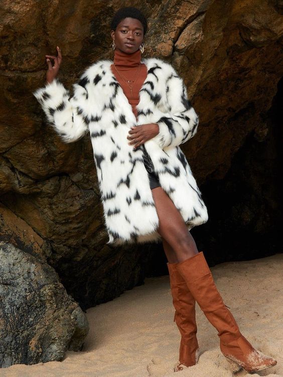 Black-White-Faux-Fur-With-Brown-Suede-Boots