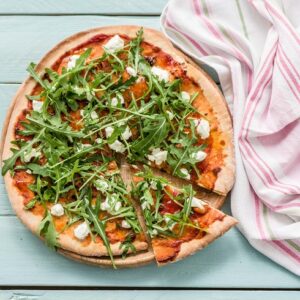 Homemade-Caramelised-Red-Onion-Goats-Cheese-and-Rocket-Flatbread-Pizza-300x300